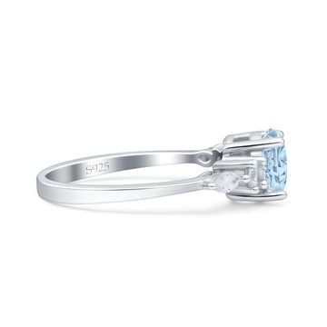 Round Marquise Art Deco Five Stone Engagement Bridal Ring Simulated Aquamarine CZ 925 Sterling Silver